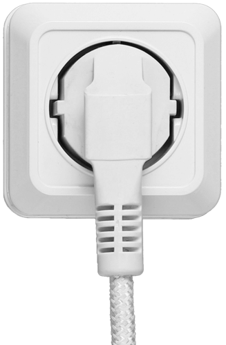 A plug connected to a socket.